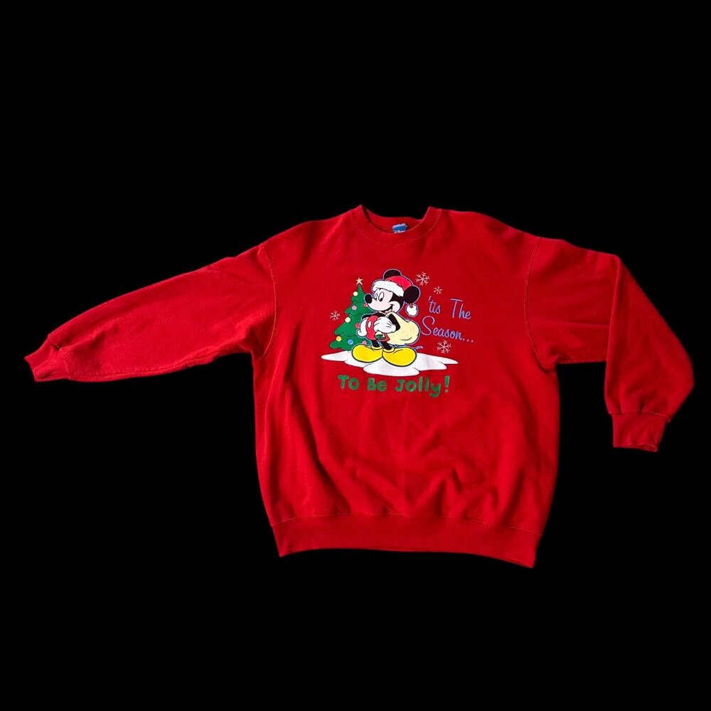 Disney Mickey Mouse Christmas Sweatshirt Tis The Season To Be Jolly Red XL - Picture 2 of 7